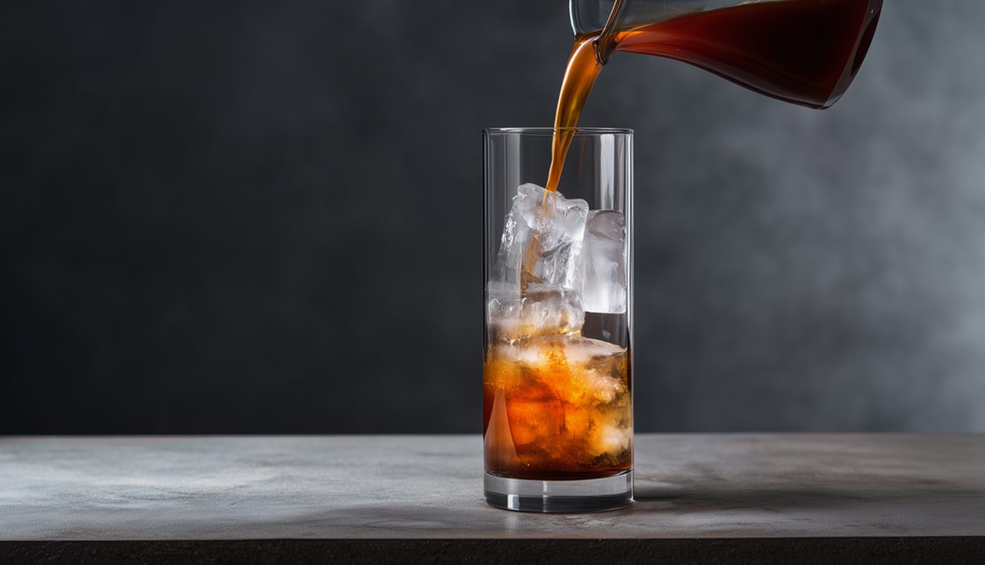 氷を入れたグラスに注がれるアイスコーヒー